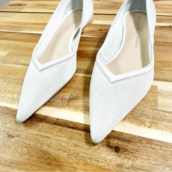 Stuart Weitzman Eva 50 Pump Pointed Toe White Sparkle Kitten Heels $525 MSRP 5.5 - Picture 8 of 15